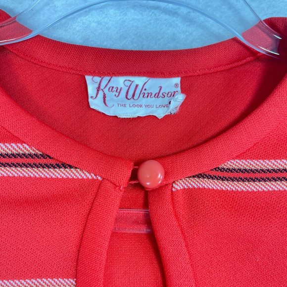 Vintage KAY WINDSOR Womens 14 Red Striped Top Keyhole Three-Quarter Sleeves - Picture 6 of 10